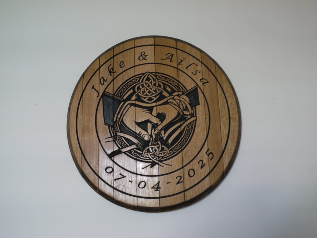 carved whisky barrel lid
